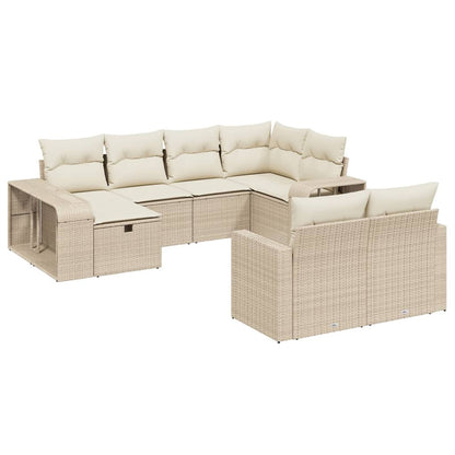 10-tlg. Garten-Sofagarnitur mit Kissen Beige Poly Rattan - Pazzar.ch