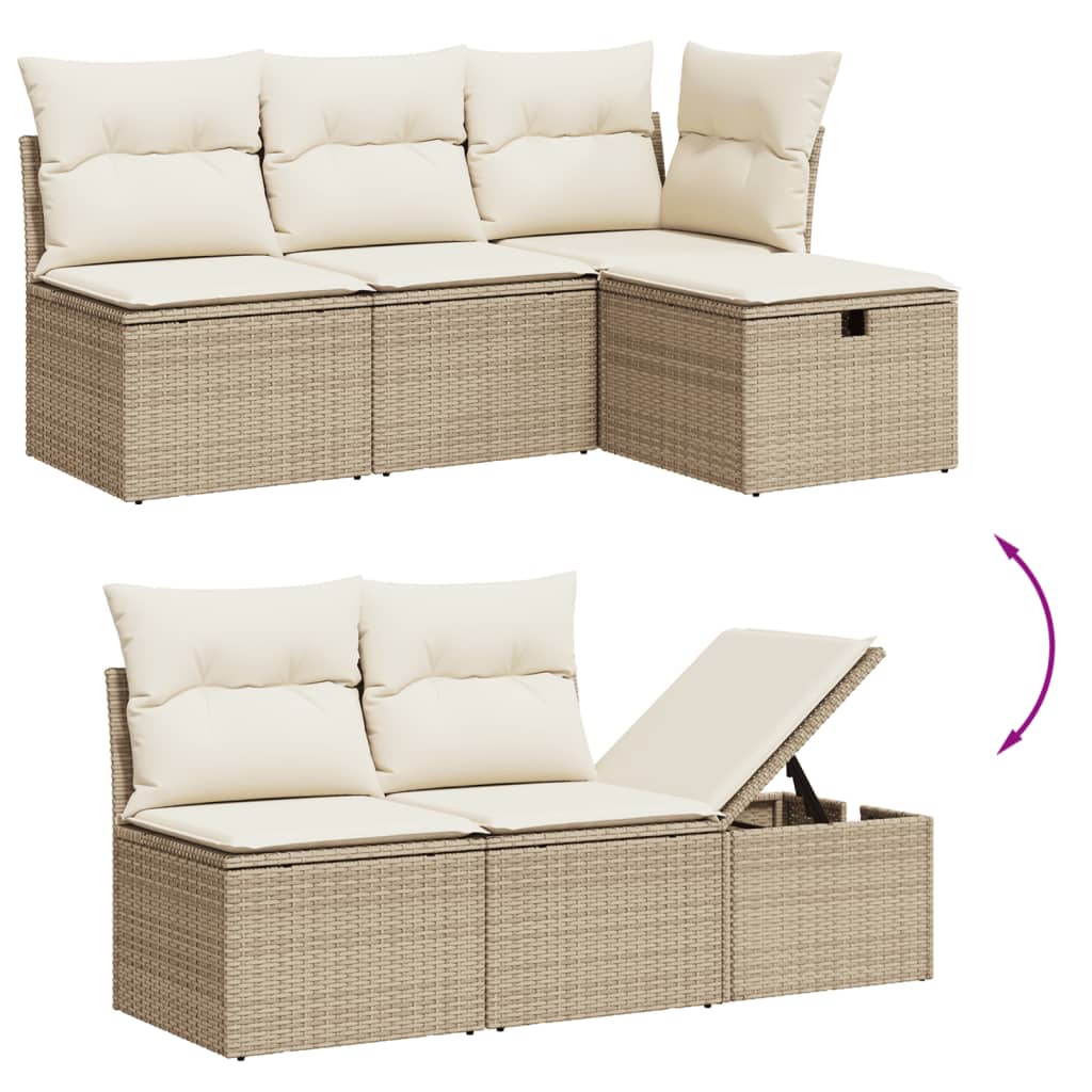 10-tlg. Garten-Sofagarnitur mit Kissen Beige Poly Rattan - Pazzar.ch