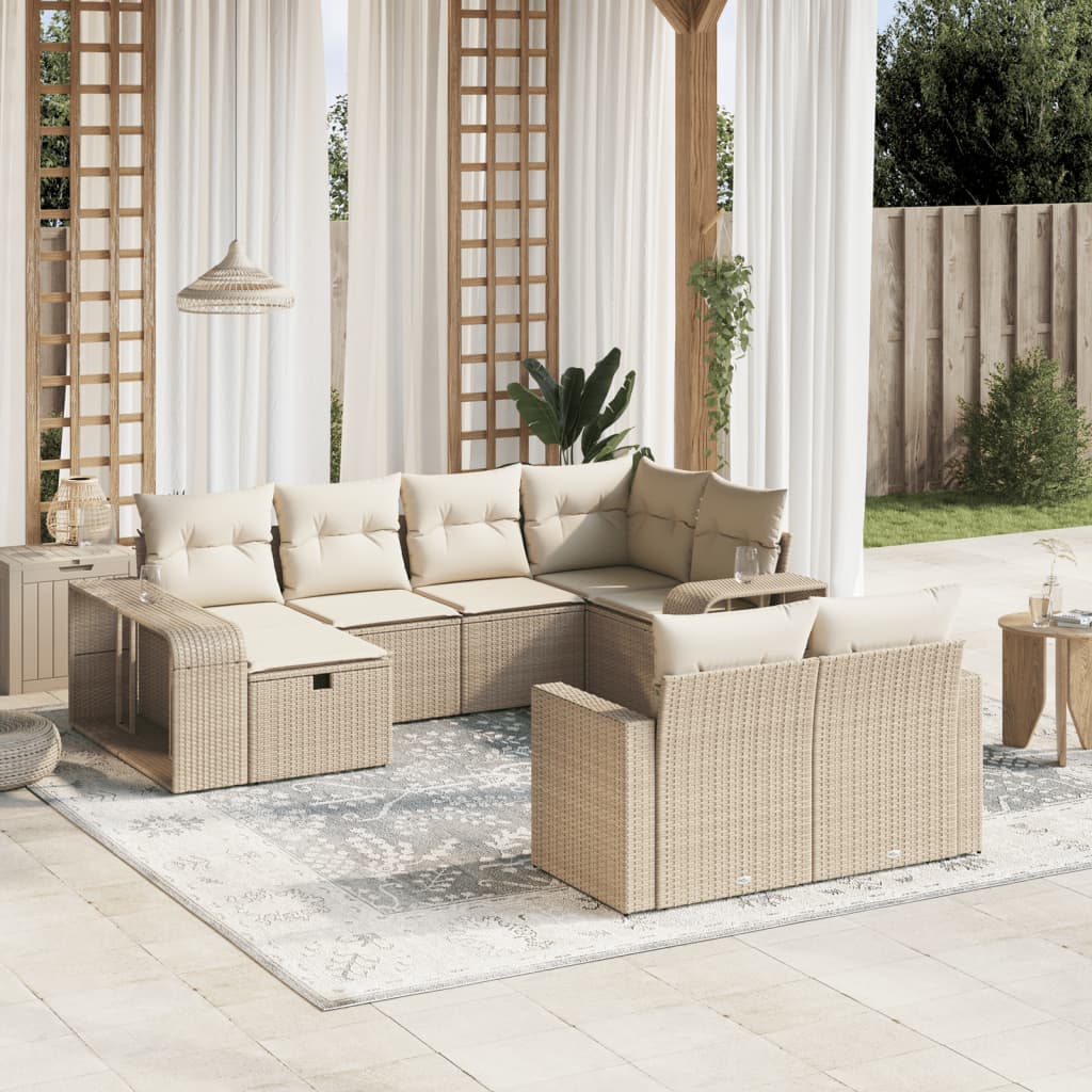 10-tlg. Garten-Sofagarnitur mit Kissen Beige Poly Rattan - Pazzar.ch