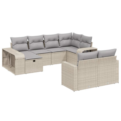 10-tlg. Garten-Sofagarnitur mit Kissen Beige Poly Rattan - Pazzar.ch