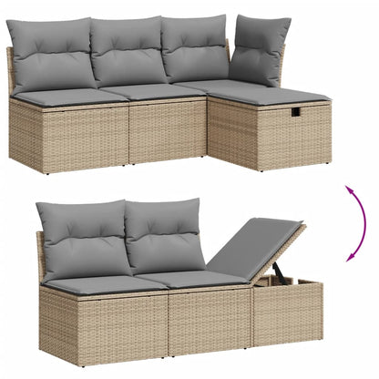 10-tlg. Garten-Sofagarnitur mit Kissen Beige Poly Rattan - Pazzar.ch