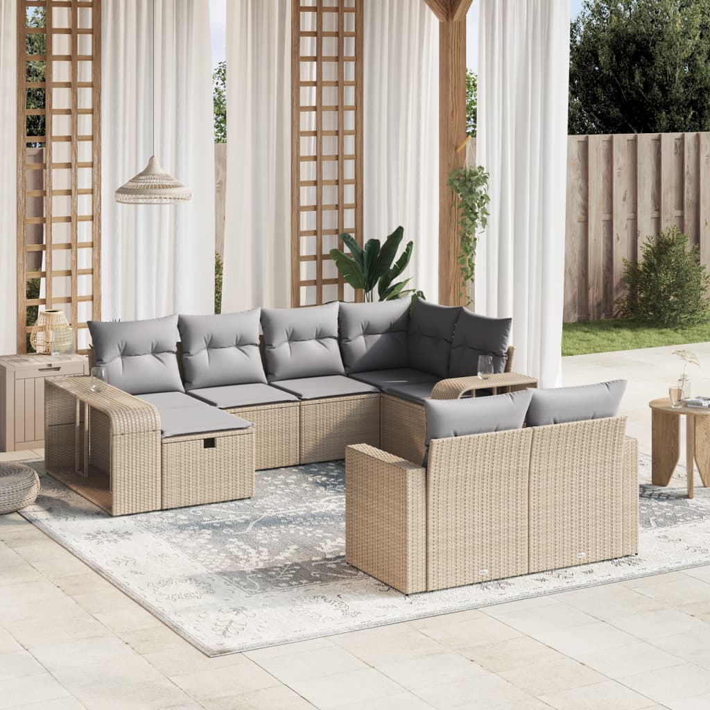 10-tlg. Garten-Sofagarnitur mit Kissen Beige Poly Rattan - Pazzar.ch