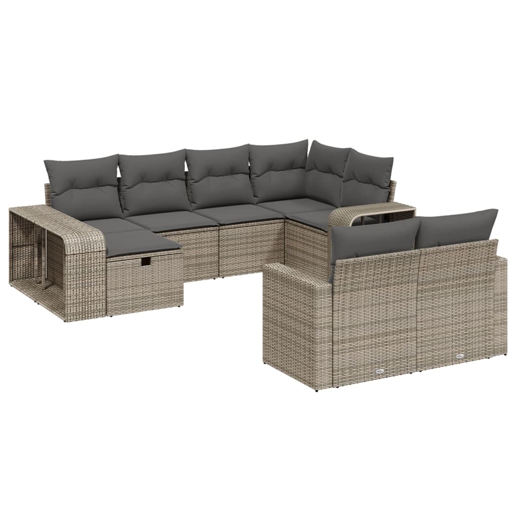 10-tlg. Garten-Sofagarnitur mit Kissen Grau Poly Rattan