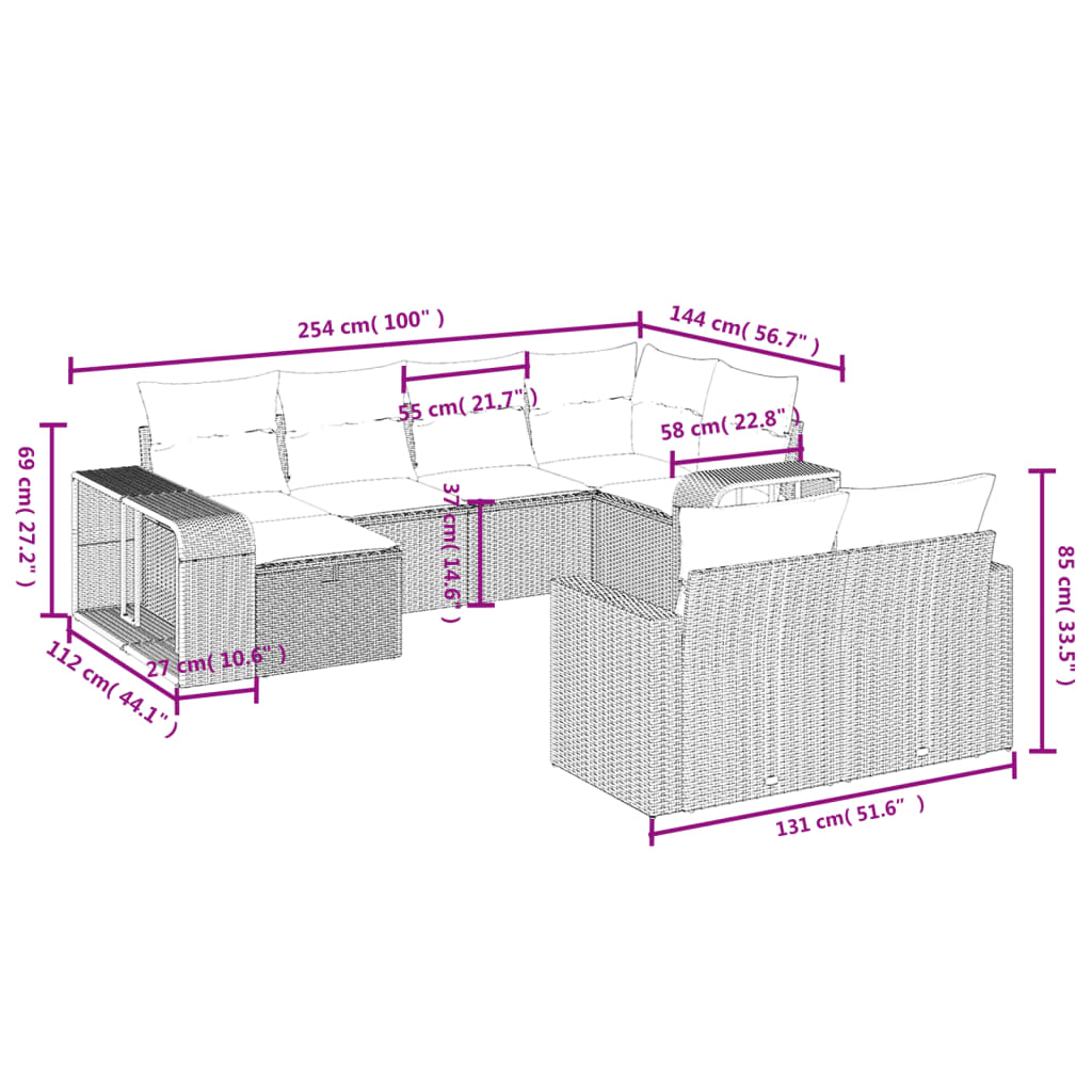 10-tlg. Garten-Sofagarnitur mit Kissen Grau Poly Rattan - Pazzar.ch