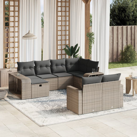 10-tlg. Garten-Sofagarnitur mit Kissen Grau Poly Rattan - Pazzar.ch