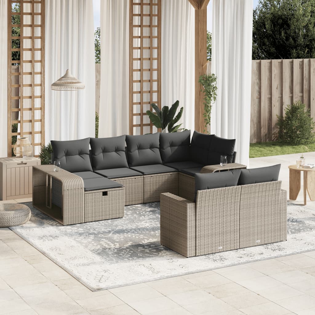 10-tlg. Garten-Sofagarnitur mit Kissen Hellgrau Poly Rattan - Pazzar.ch