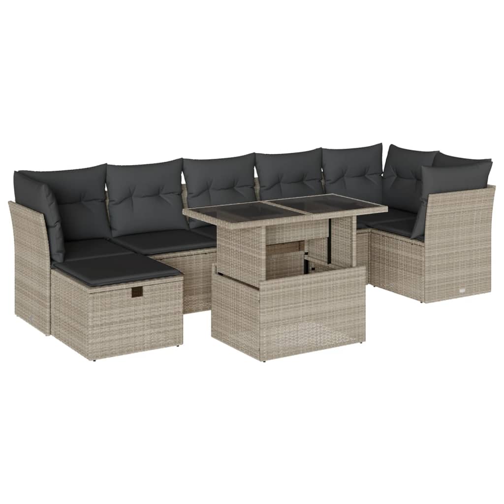 8-tlg. Garten-Sofagarnitur mit Kissen Hellgrau Poly Rattan - Pazzar.ch