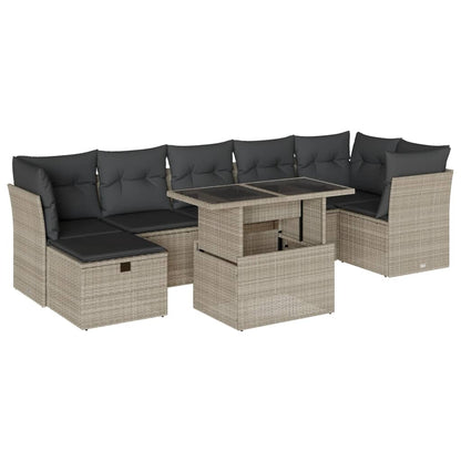 8-tlg. Garten-Sofagarnitur mit Kissen Hellgrau Poly Rattan - Pazzar.ch