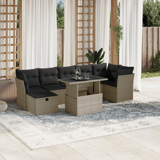 8-tlg. Garten-Sofagarnitur mit Kissen Hellgrau Poly Rattan - Pazzar.ch