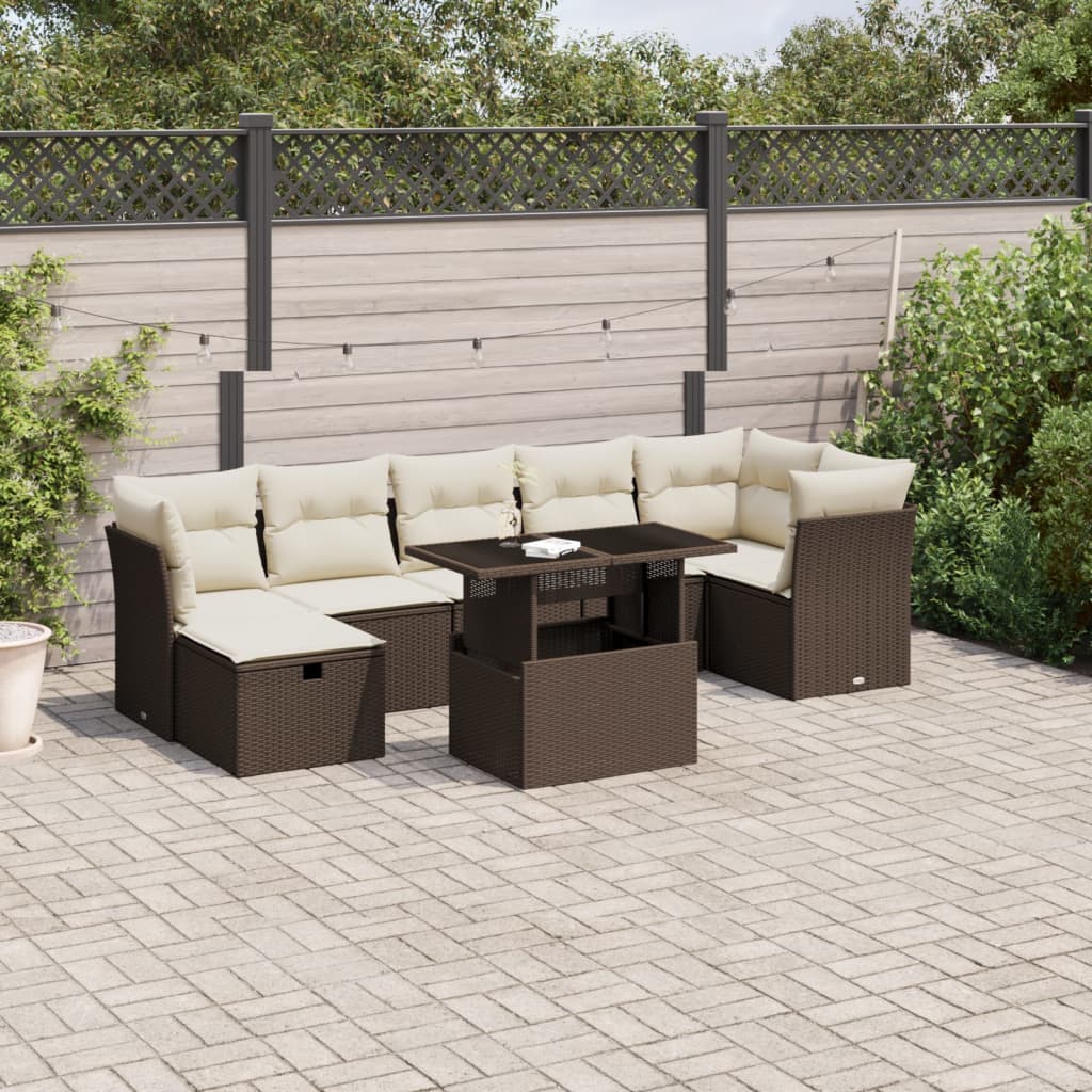 8-tlg. Garten-Sofagarnitur mit Kissen Braun Poly Rattan - Pazzar.ch