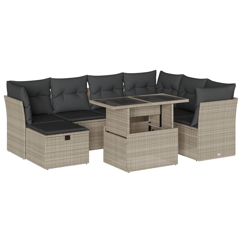 8-tlg. Garten-Sofagarnitur mit Kissen Hellgrau Poly Rattan - Pazzar.ch