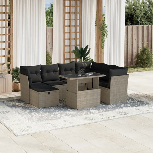 8-tlg. Garten-Sofagarnitur mit Kissen Hellgrau Poly Rattan - Pazzar.ch