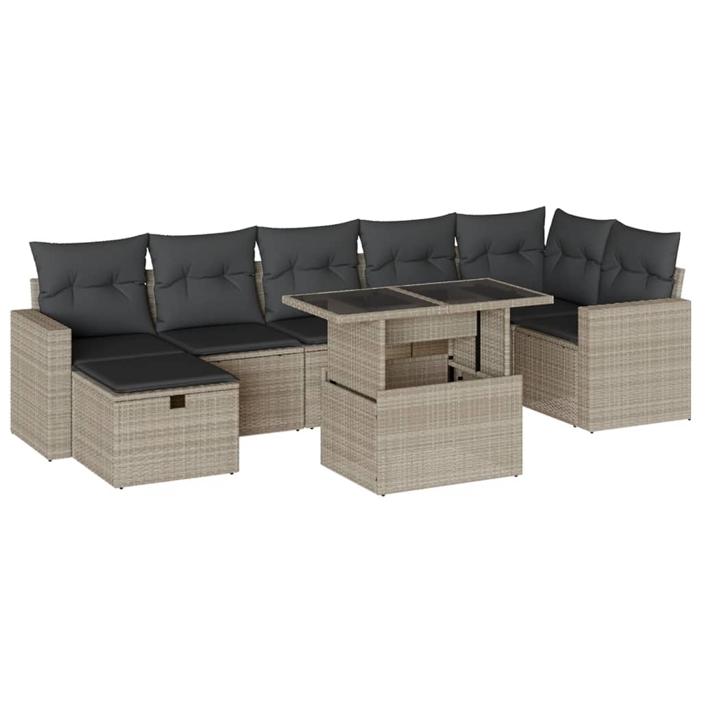 8-tlg. Garten-Sofagarnitur mit Kissen Hellgrau Poly Rattan - Pazzar.ch