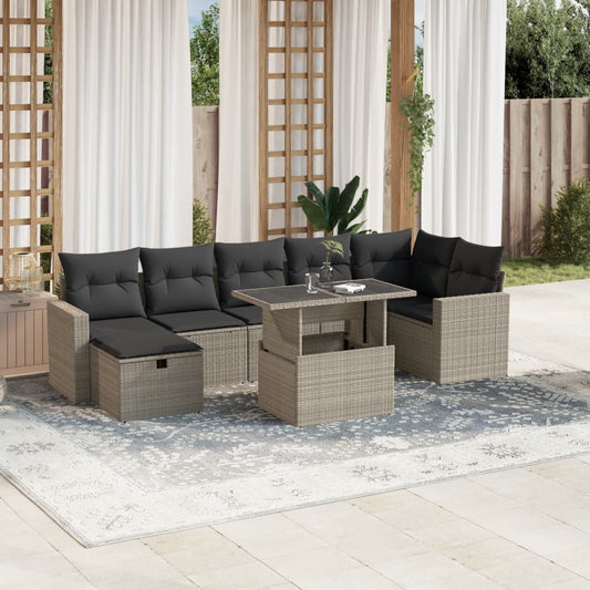 8-tlg. Garten-Sofagarnitur mit Kissen Hellgrau Poly Rattan - Pazzar.ch
