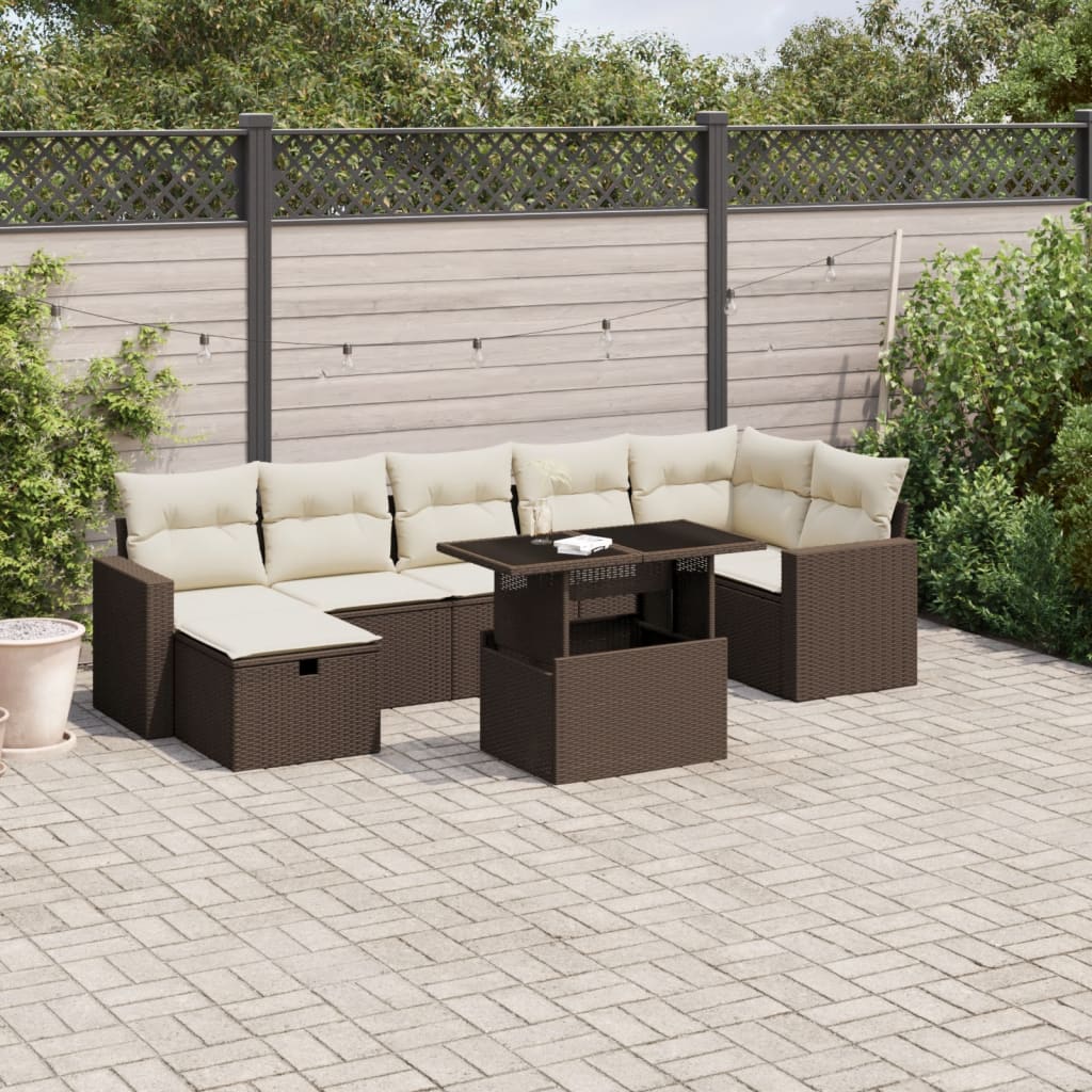 8-tlg. Garten-Sofagarnitur mit Kissen Braun Poly Rattan - Pazzar.ch