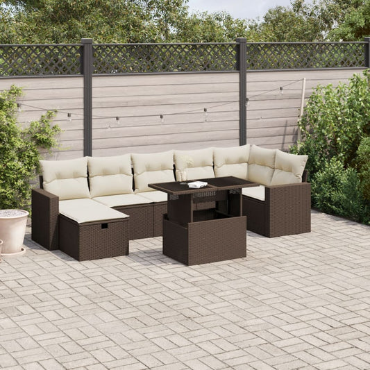 8-tlg. Garten-Sofagarnitur mit Kissen Braun Poly Rattan - Pazzar.ch