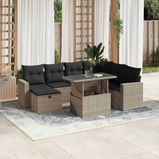 8-tlg. Garten-Sofagarnitur mit Kissen Hellgrau Poly Rattan - Pazzar.ch