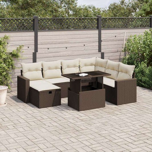 8-tlg. Garten-Sofagarnitur mit Kissen Braun Poly Rattan - Pazzar.ch