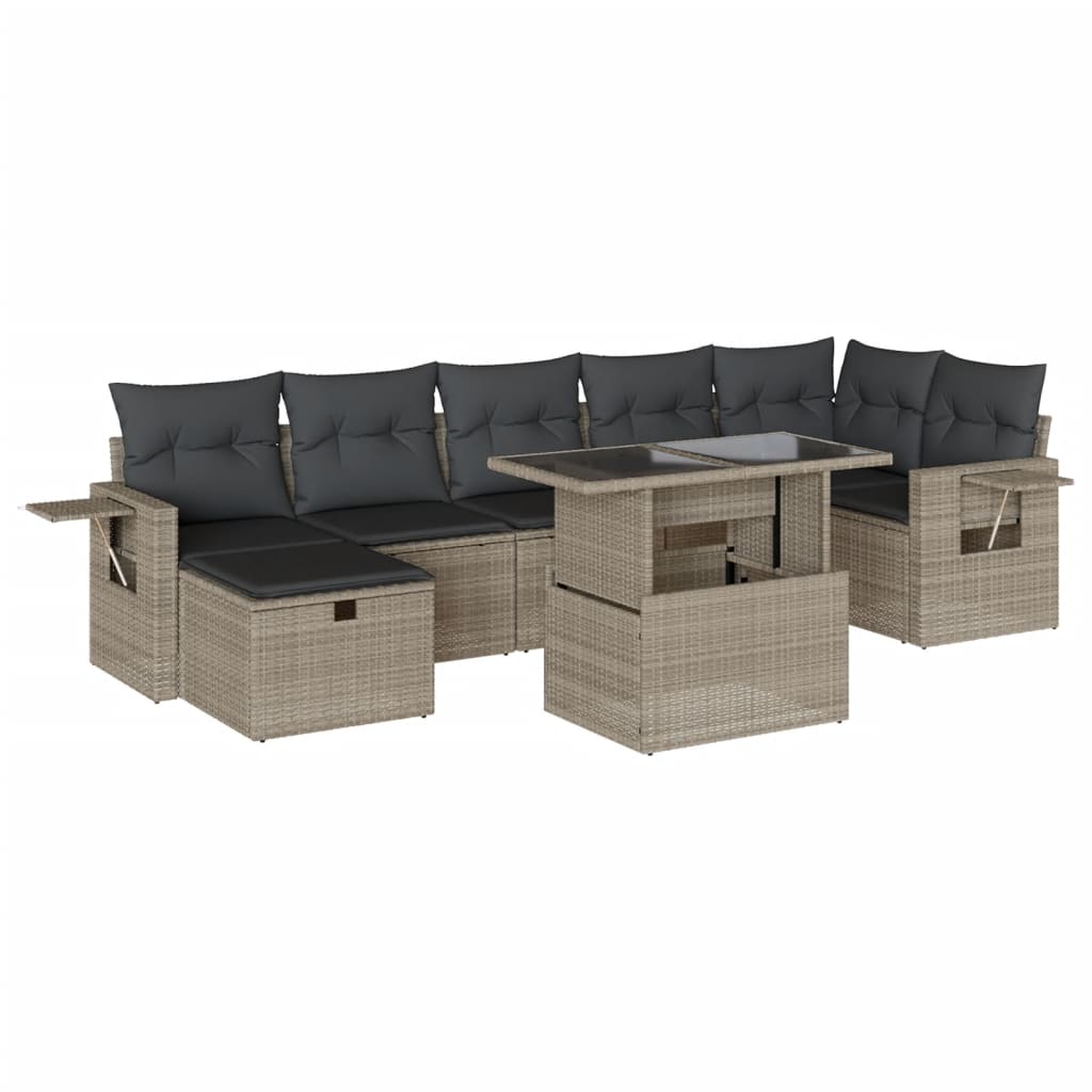 8-tlg. Garten-Sofagarnitur mit Kissen Hellgrau Poly Rattan - Pazzar.ch