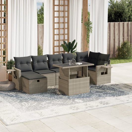 8-tlg. Garten-Sofagarnitur mit Kissen Hellgrau Poly Rattan - Pazzar.ch