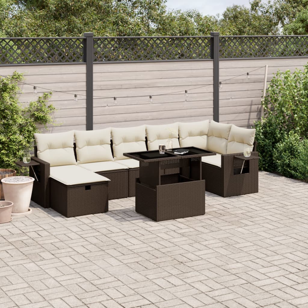 8-tlg. Garten-Sofagarnitur mit Kissen Braun Poly Rattan - Pazzar.ch
