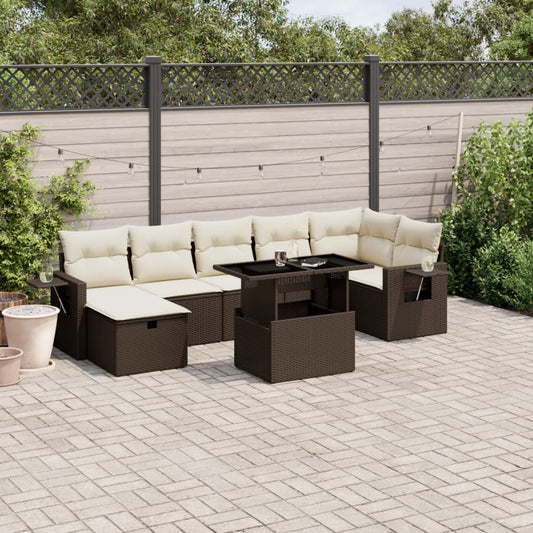 8-tlg. Garten-Sofagarnitur mit Kissen Braun Poly Rattan - Pazzar.ch
