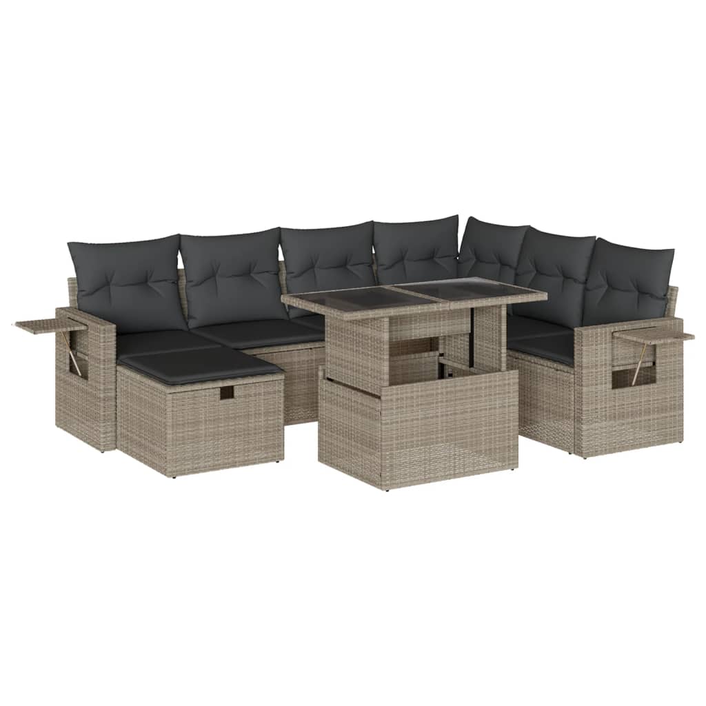8-tlg. Garten-Sofagarnitur mit Kissen Hellgrau Poly Rattan - Pazzar.ch