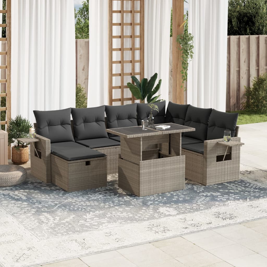 8-tlg. Garten-Sofagarnitur mit Kissen Hellgrau Poly Rattan - Pazzar.ch