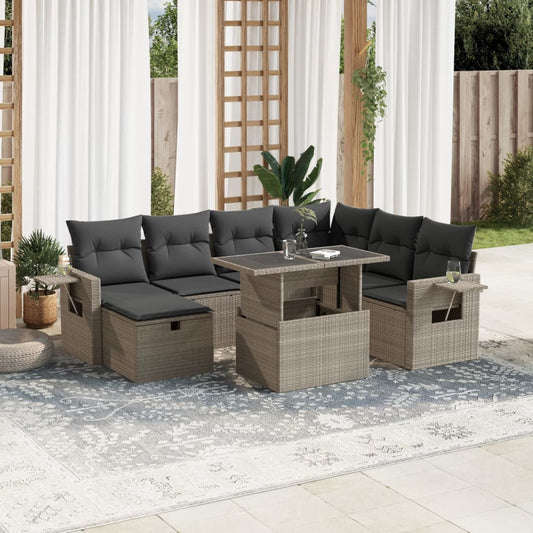 8-tlg. Garten-Sofagarnitur mit Kissen Hellgrau Poly Rattan - Pazzar.ch