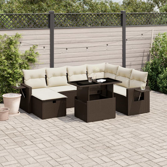 8-tlg. Garten-Sofagarnitur mit Kissen Braun Poly Rattan - Pazzar.ch