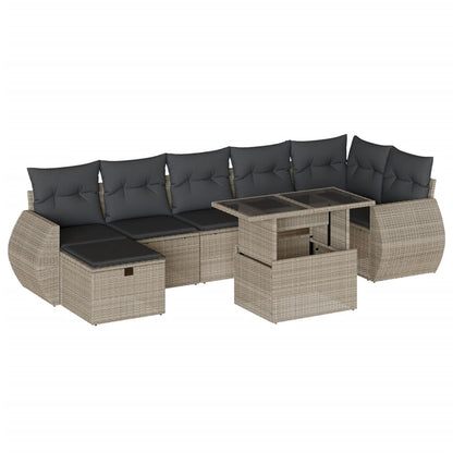 8-tlg. Garten-Sofagarnitur mit Kissen Hellgrau Poly Rattan - Pazzar.ch