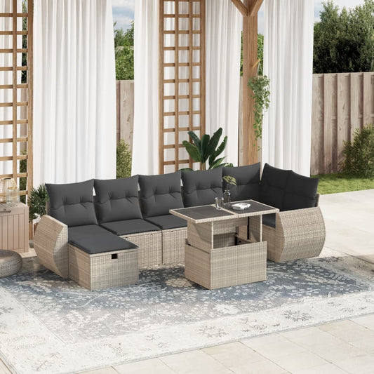 8-tlg. Garten-Sofagarnitur mit Kissen Hellgrau Poly Rattan - Pazzar.ch