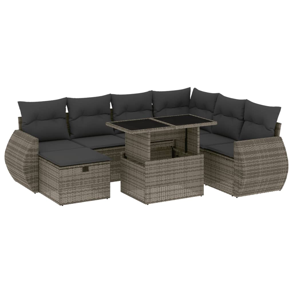 8-tlg. Garten-Sofagarnitur mit Kissen Grau Poly Rattan - Pazzar.ch