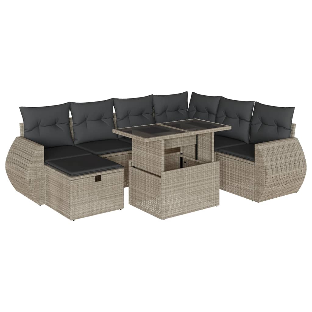 8-tlg. Garten-Sofagarnitur mit Kissen Hellgrau Poly Rattan - Pazzar.ch
