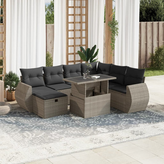 8-tlg. Garten-Sofagarnitur mit Kissen Hellgrau Poly Rattan - Pazzar.ch