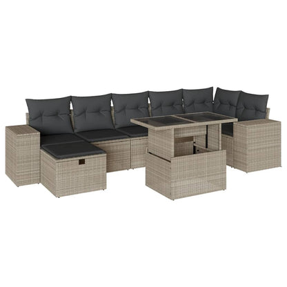 8-tlg. Garten-Sofagarnitur mit Kissen Hellgrau Poly Rattan - Pazzar.ch