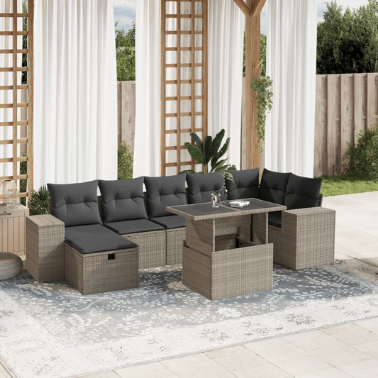 8-tlg. Garten-Sofagarnitur mit Kissen Hellgrau Poly Rattan - Pazzar.ch