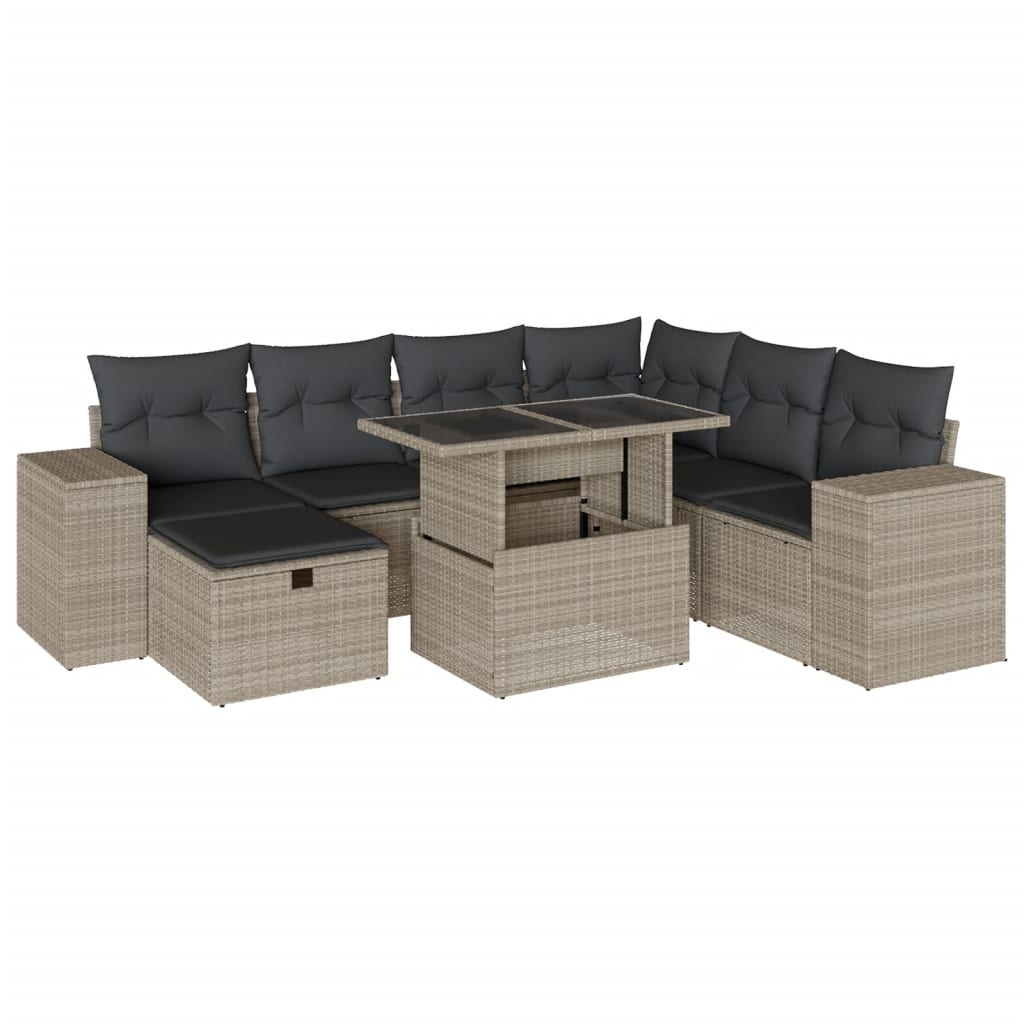 8-tlg. Garten-Sofagarnitur mit Kissen Hellgrau Poly Rattan - Pazzar.ch