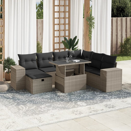 8-tlg. Garten-Sofagarnitur mit Kissen Hellgrau Poly Rattan - Pazzar.ch
