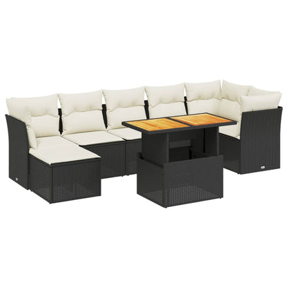 8-tlg. Garten-Sofagarnitur mit Kissen Schwarz Poly Rattan - Pazzar.ch