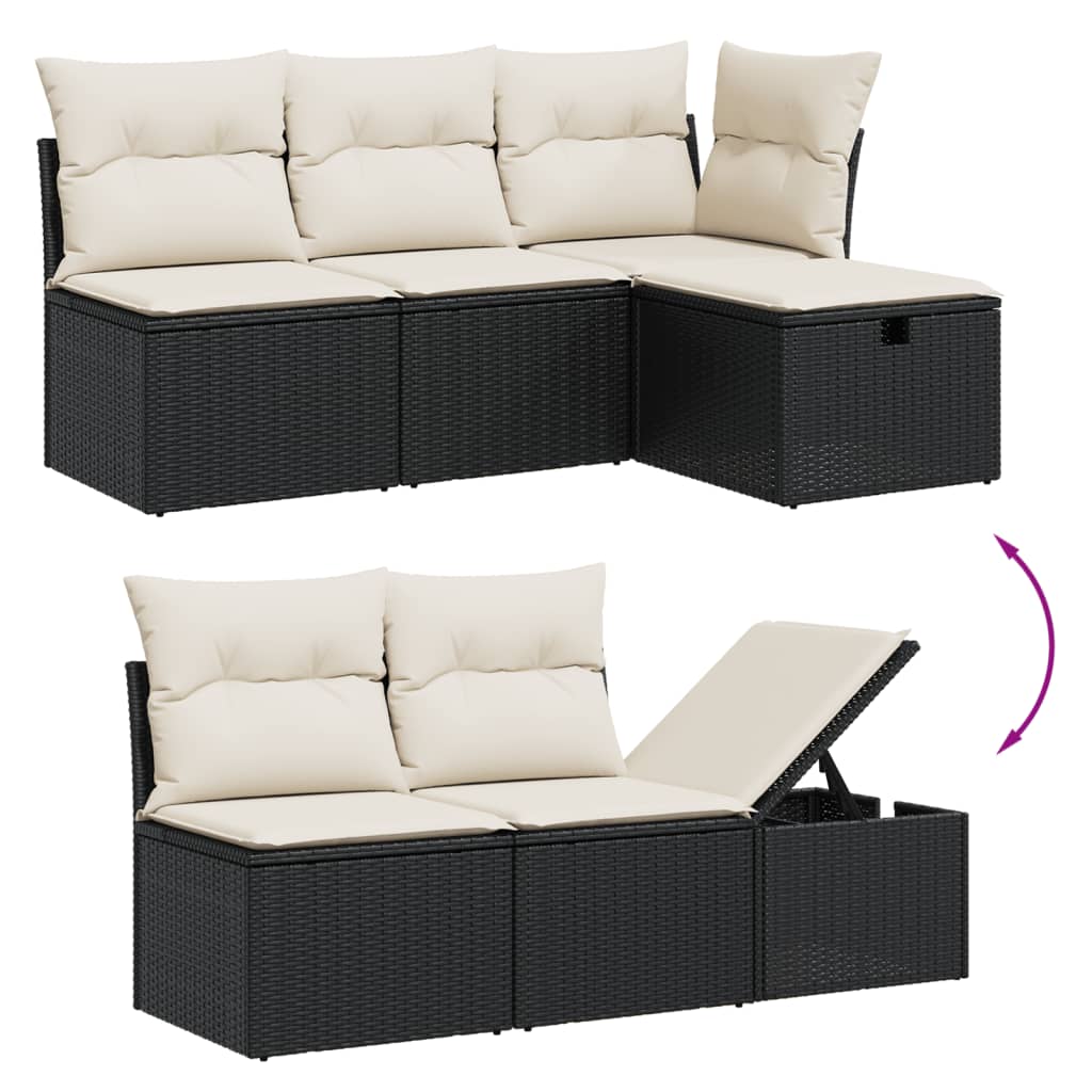 8-tlg. Garten-Sofagarnitur mit Kissen Schwarz Poly Rattan - Pazzar.ch