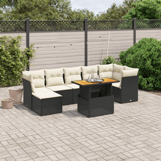 8-tlg. Garten-Sofagarnitur mit Kissen Schwarz Poly Rattan - Pazzar.ch