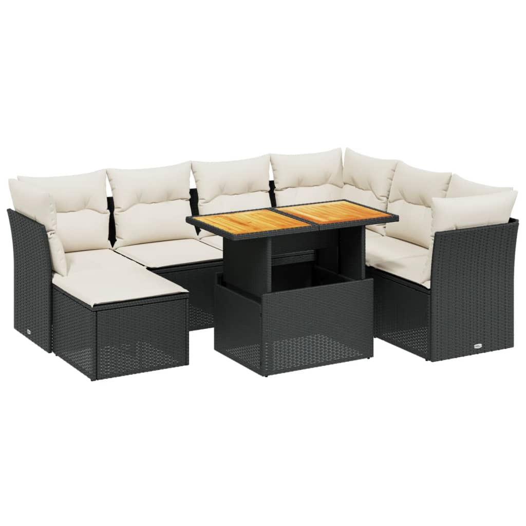8-tlg. Garten-Sofagarnitur mit Kissen Schwarz Poly Rattan - Pazzar.ch