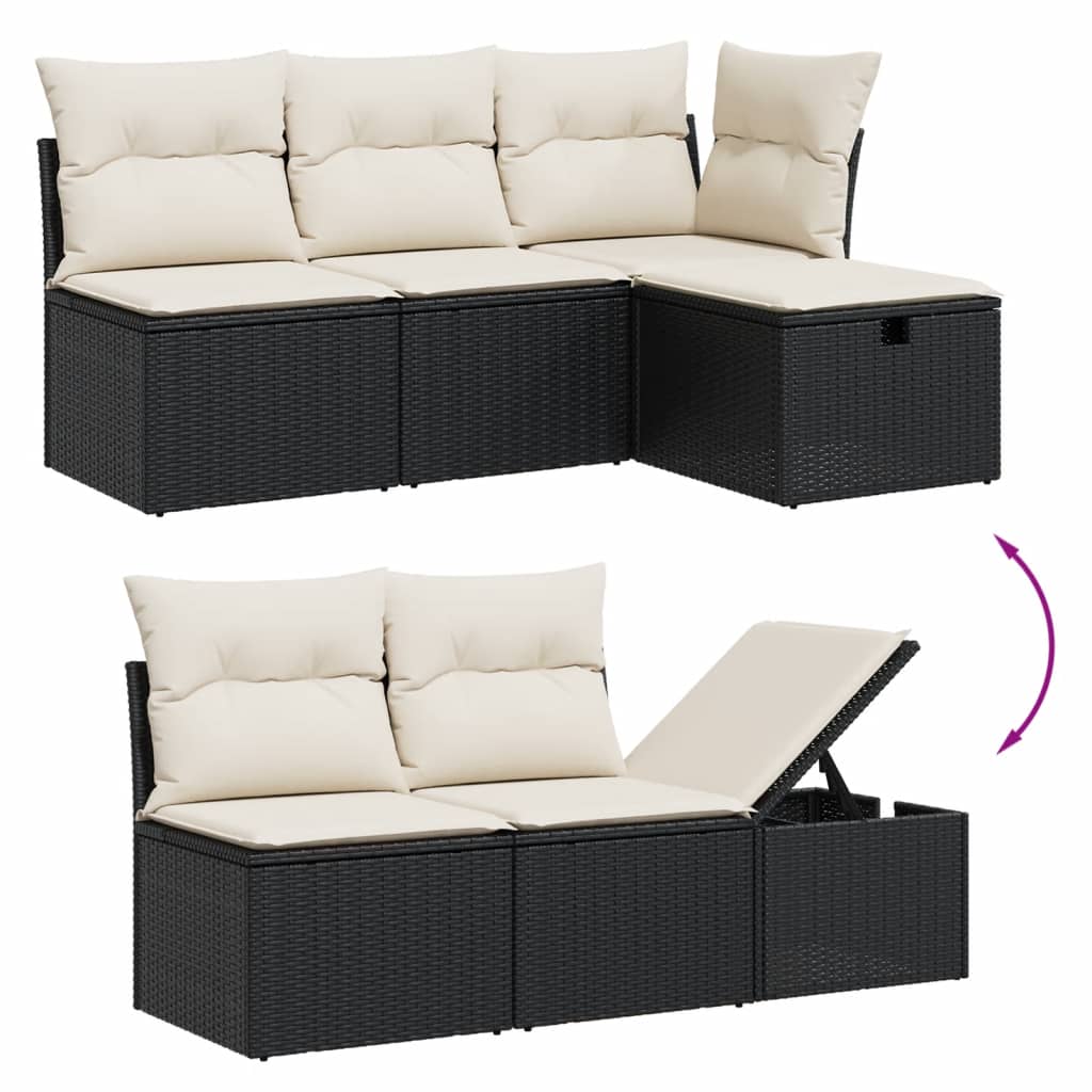 8-tlg. Garten-Sofagarnitur mit Kissen Schwarz Poly Rattan - Pazzar.ch