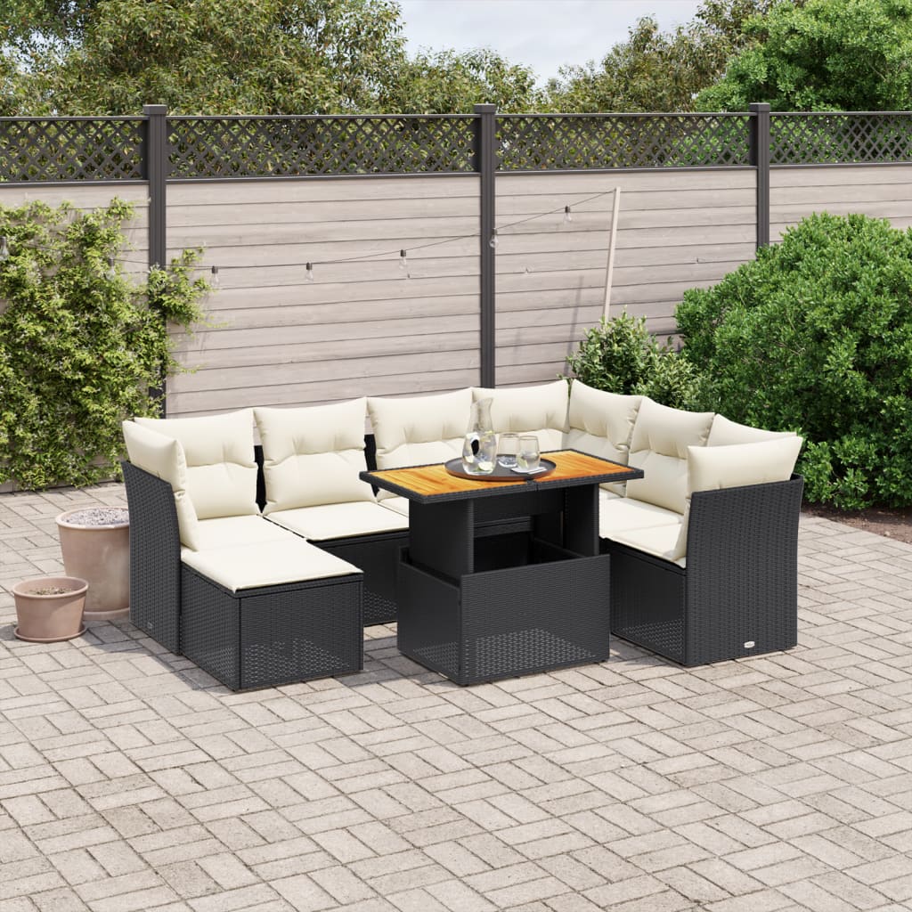 8-tlg. Garten-Sofagarnitur mit Kissen Schwarz Poly Rattan - Pazzar.ch