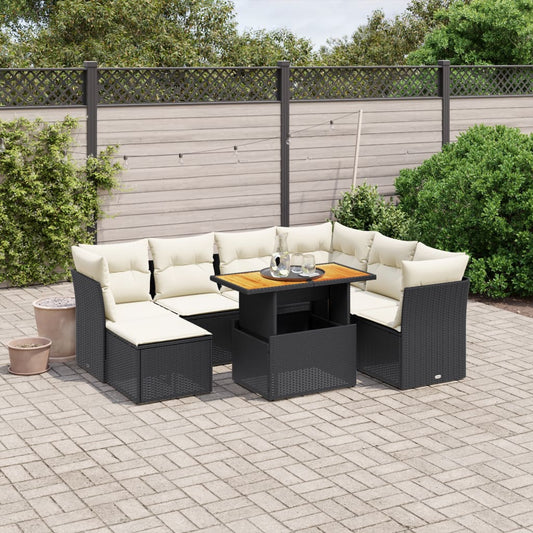 8-tlg. Garten-Sofagarnitur mit Kissen Schwarz Poly Rattan - Pazzar.ch