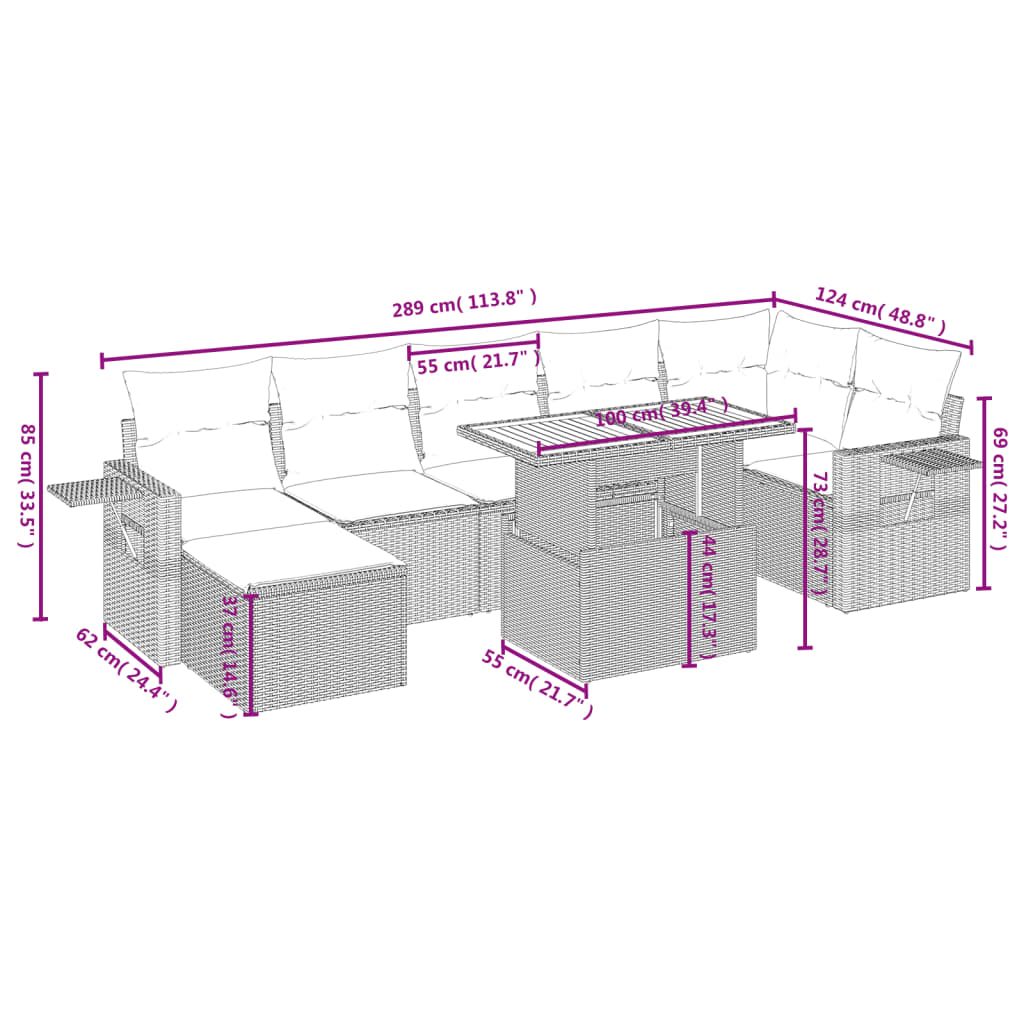 8-tlg. Garten-Sofagarnitur mit Kissen Schwarz Poly Rattan - Pazzar.ch