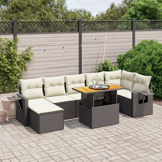 8-tlg. Garten-Sofagarnitur mit Kissen Schwarz Poly Rattan - Pazzar.ch
