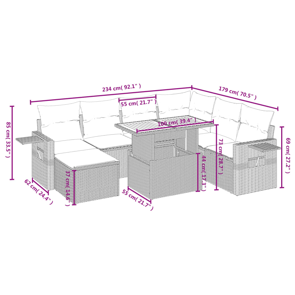 8-tlg. Garten-Sofagarnitur mit Kissen Schwarz Poly Rattan - Pazzar.ch