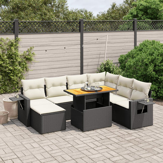8-tlg. Garten-Sofagarnitur mit Kissen Schwarz Poly Rattan - Pazzar.ch